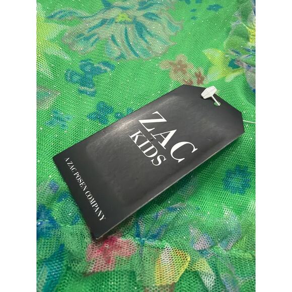 ZAC Kids Floral Dress Ruffle Flower Tiered Green Blue Pink Dress Size XS 4-5 New - Picture 3 of 5